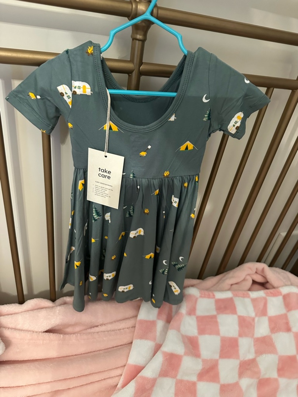 Kyte BABY Gray Dress with Yellow & White Camper and Tent Print